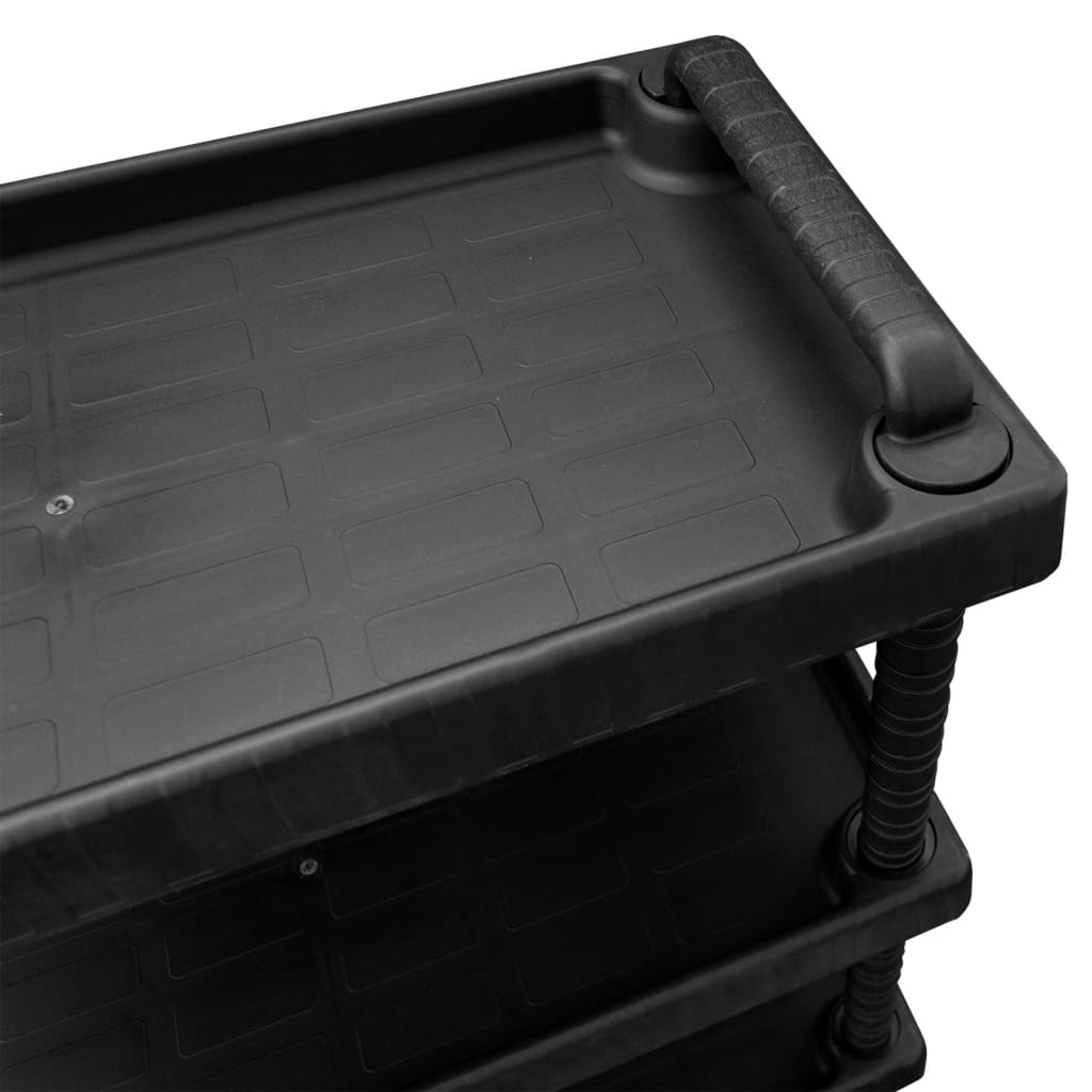 vidaXL Delavniški voziček za orodje 3-nadstropni črn 75x37,5x92 cm PP