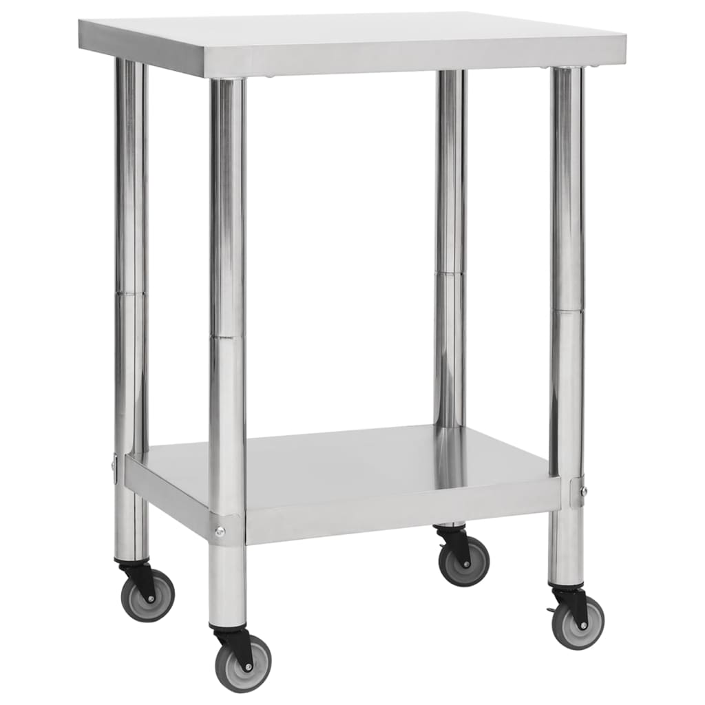 vidaXL Kuhinjska delovna miza s kolesi 60x45x85 cm nerjaveče jeklo