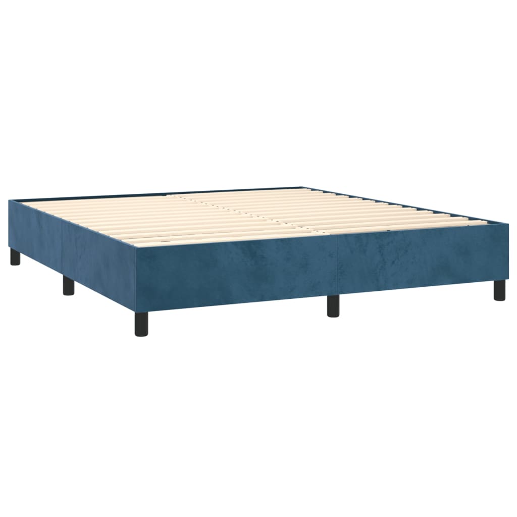 vidaXL Box spring postelja z vzmetnico LED temno modra 180x200cm žamet