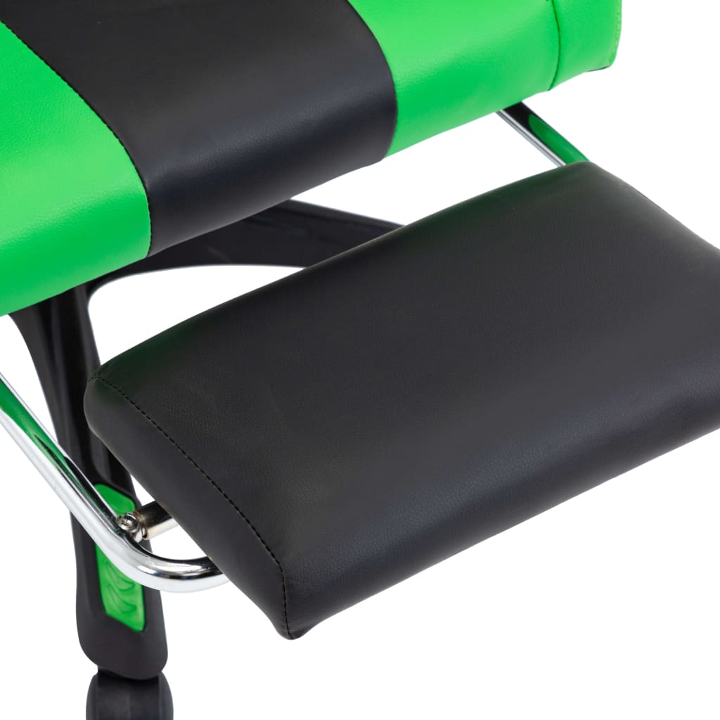 vidaXL Racing stol z oporo za noge zeleno in črno umetno usnje