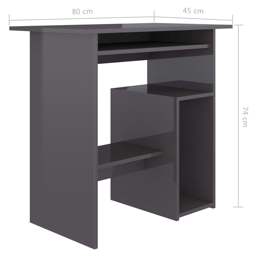 vidaXL Pisalna miza visok sijaj siva 80x45x74 cm iverna plošča