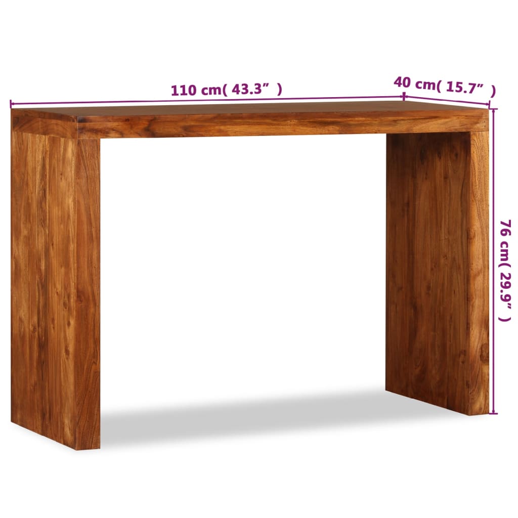 vidaXL Konzolna mizica iz trdnega lesa z medenim premazom 110x40x76 cm