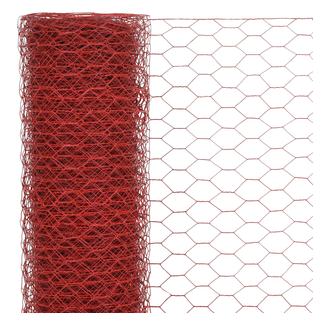 vidaXL Žična mreža za ograjo jeklo s PVC oblogo 25x1 m rdeča