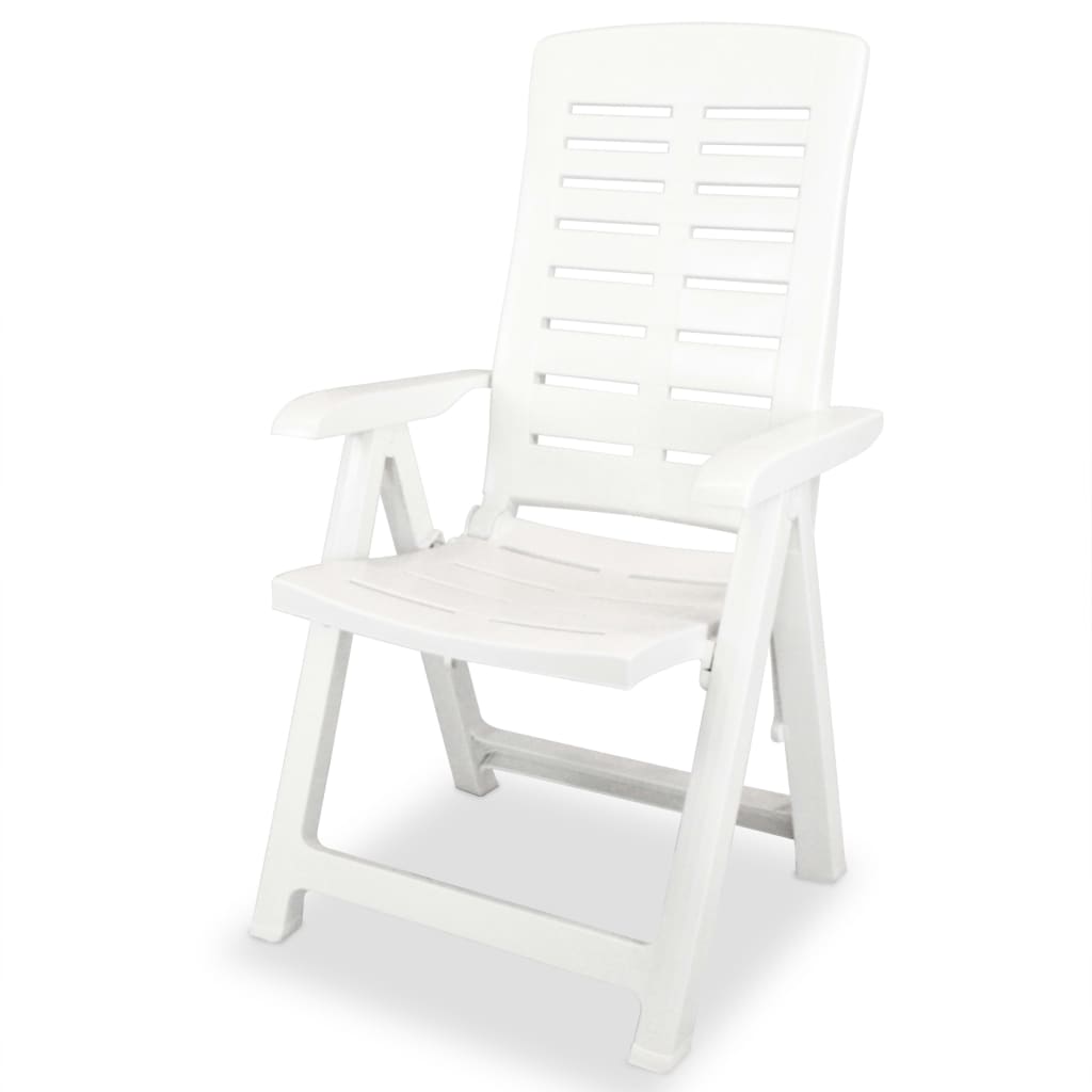 vidaXL Nastavljivi vrtni stoli 2 kosa plastika bele barve
