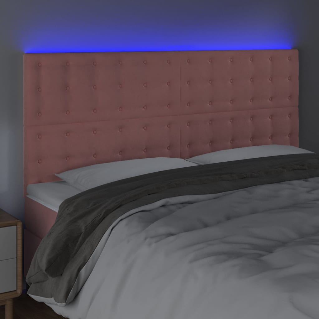 vidaXL LED posteljno vzglavje roza 200x5x118/128 cm žamet