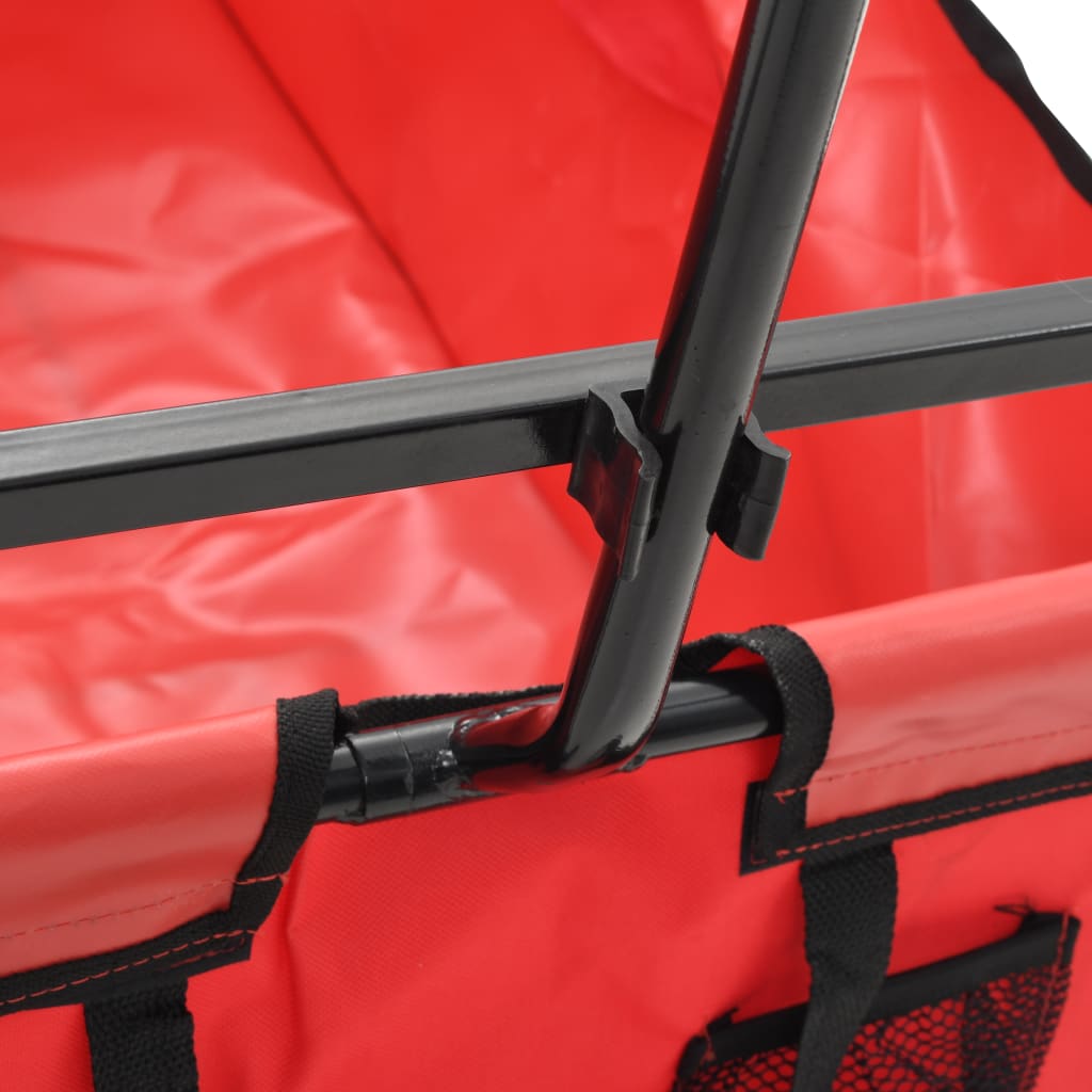 vidaXL Zložljiv ročni voziček jeklen rdeč