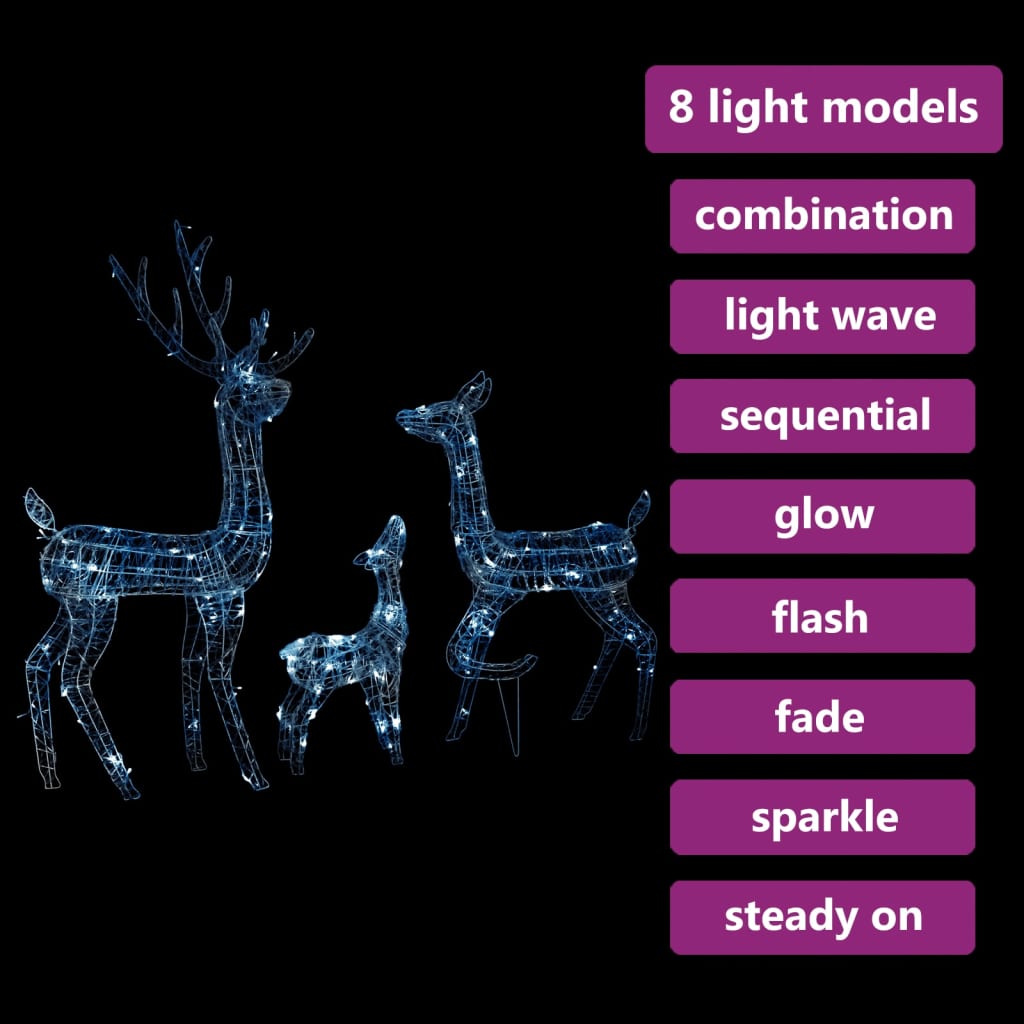 vidaXL Božična dekoracija družina jelenov 300 hladno belih LED lučk