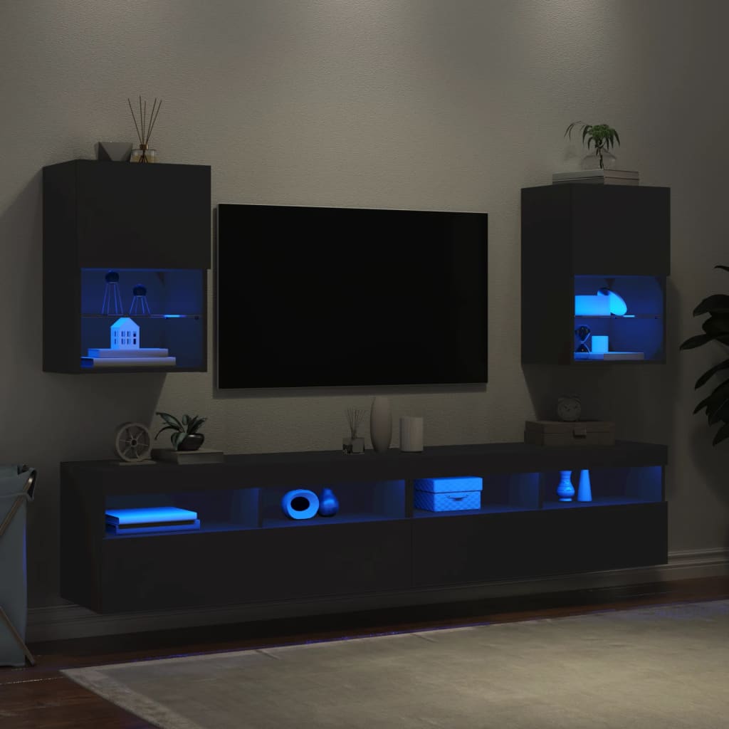 vidaXL TV omarica z LED lučkami 2 kosa črna 40,5x30x60 cm