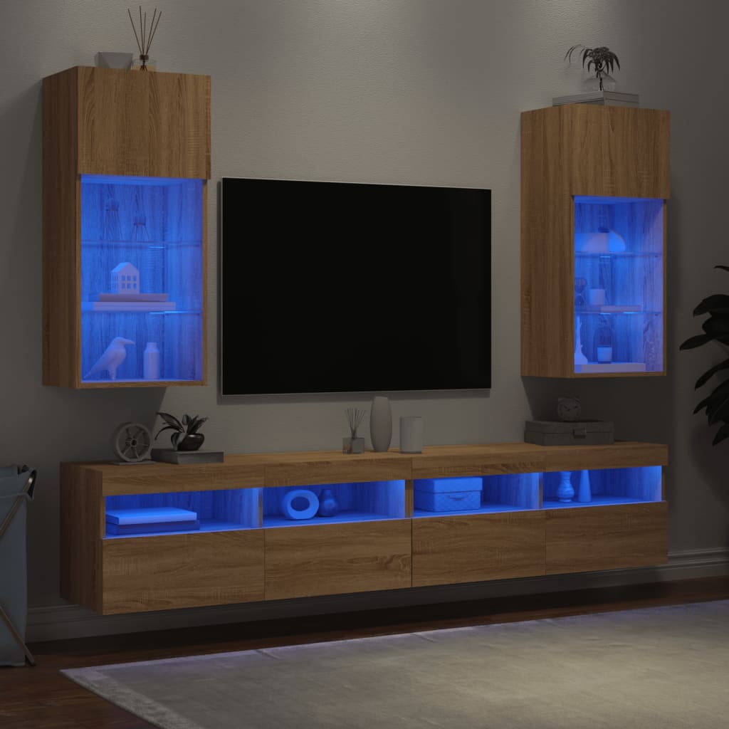 vidaXL TV omarica z LED lučkami 2 kosa sonoma hrast 40,5x30x90 cm