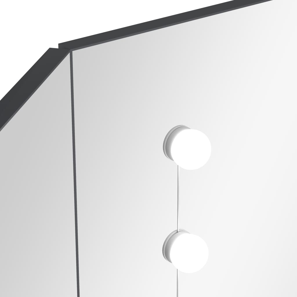 vidaXL Kotna mizica za ličenje z LED lučkami siva 111x54x141,5 cm
