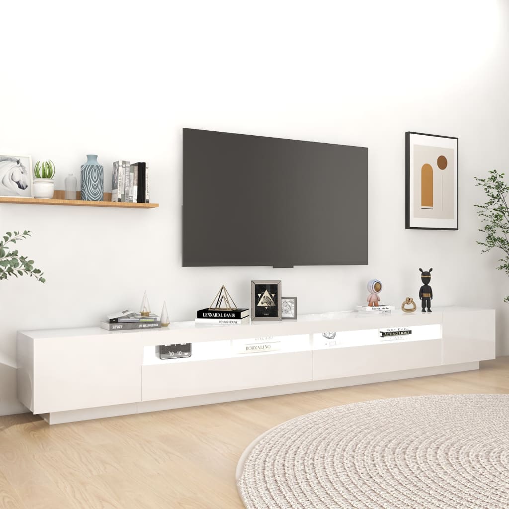 vidaXL TV omarica z LED lučkami visok sijaj bela 300x35x40 cm