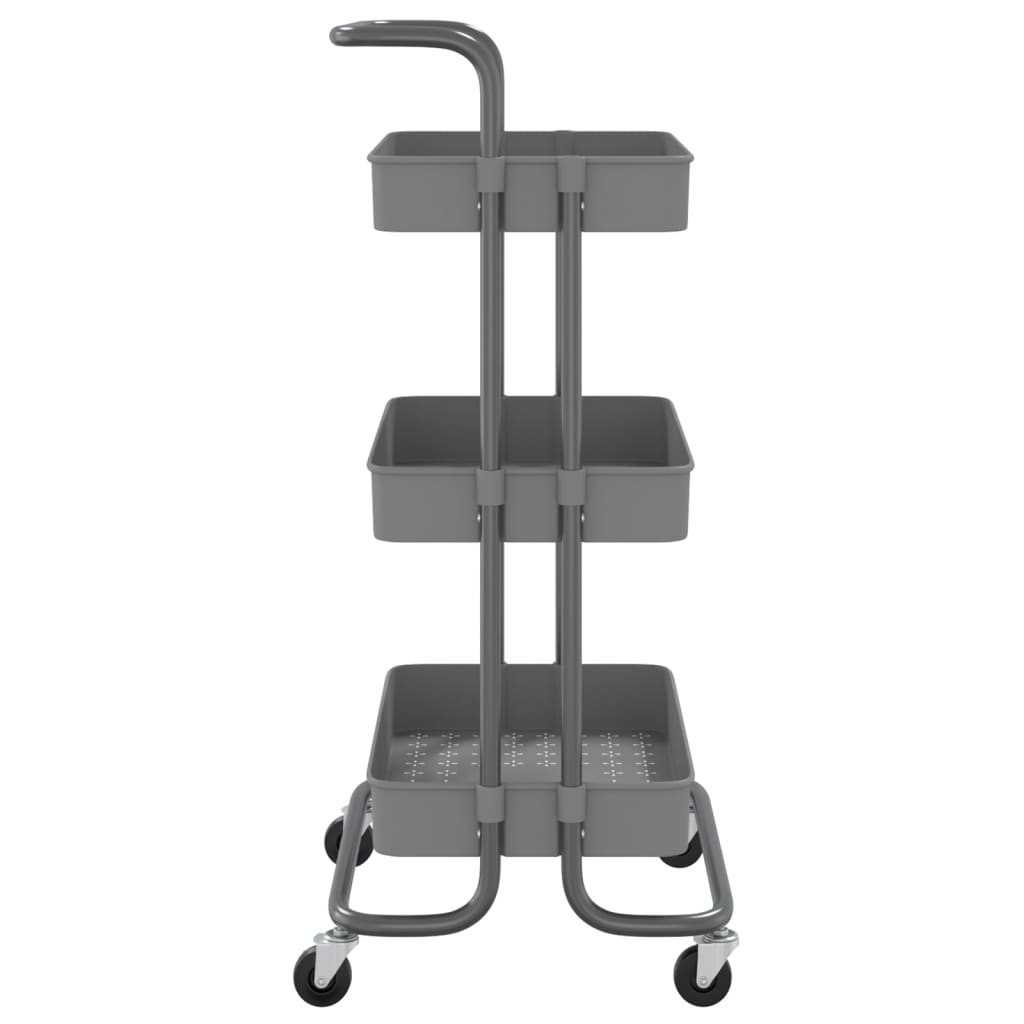 vidaXL 3-nadstropni kuhinjski voziček siv 42x35x85 cm železo in ABS