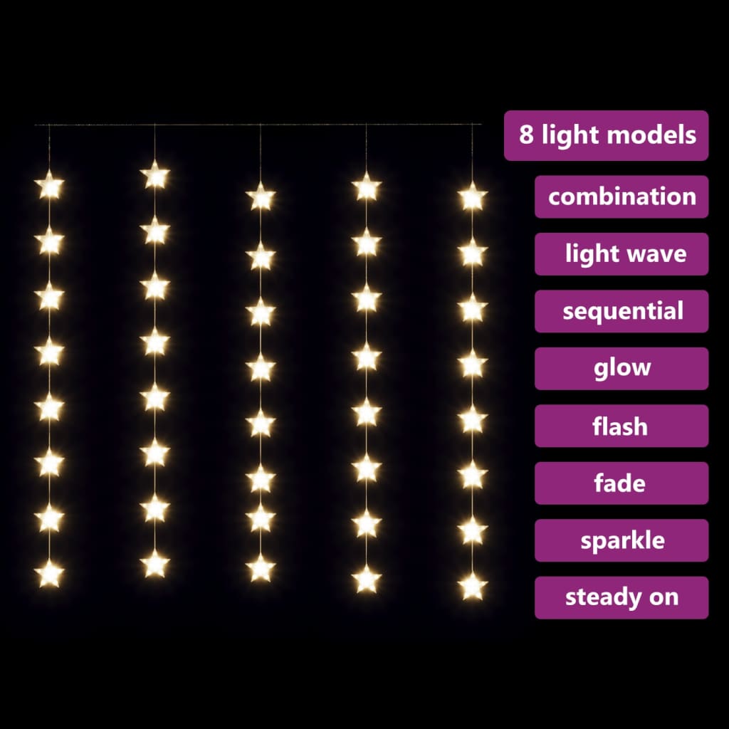 vidaXL LED zavesa z zvezdicami 200 LED lučk toplo bela 8 funkcij