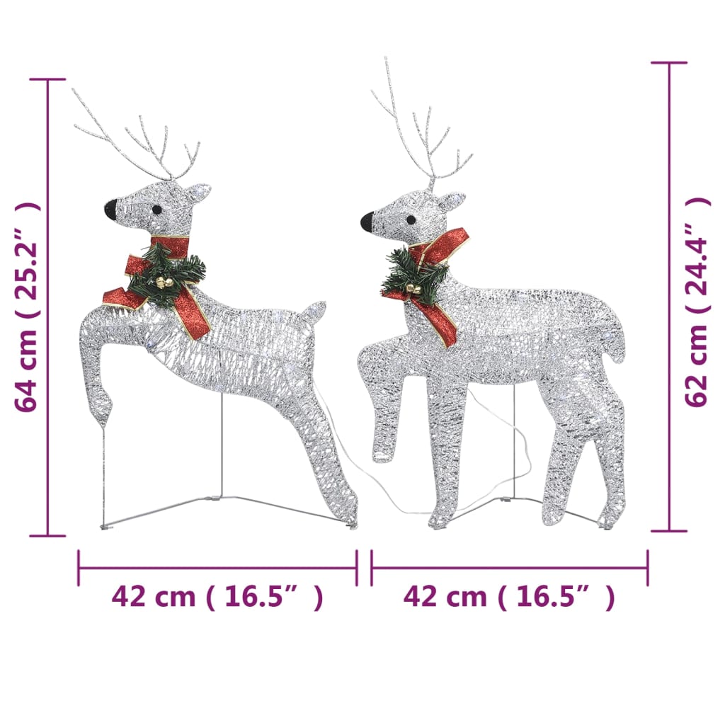 vidaXL Božični severni jeleni 2 kosa srebrni 40 LED akril