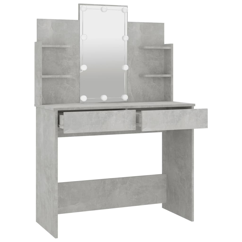 vidaXL Toaletna mizica z LED lučkami betonsko siva 96x40x142 cm