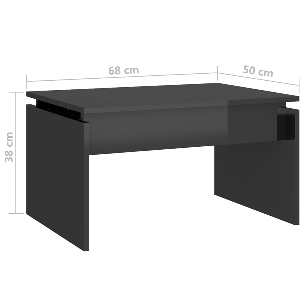 vidaXL Klubska mizica visok sijaj siva 68x50x38 cm iverna plošča