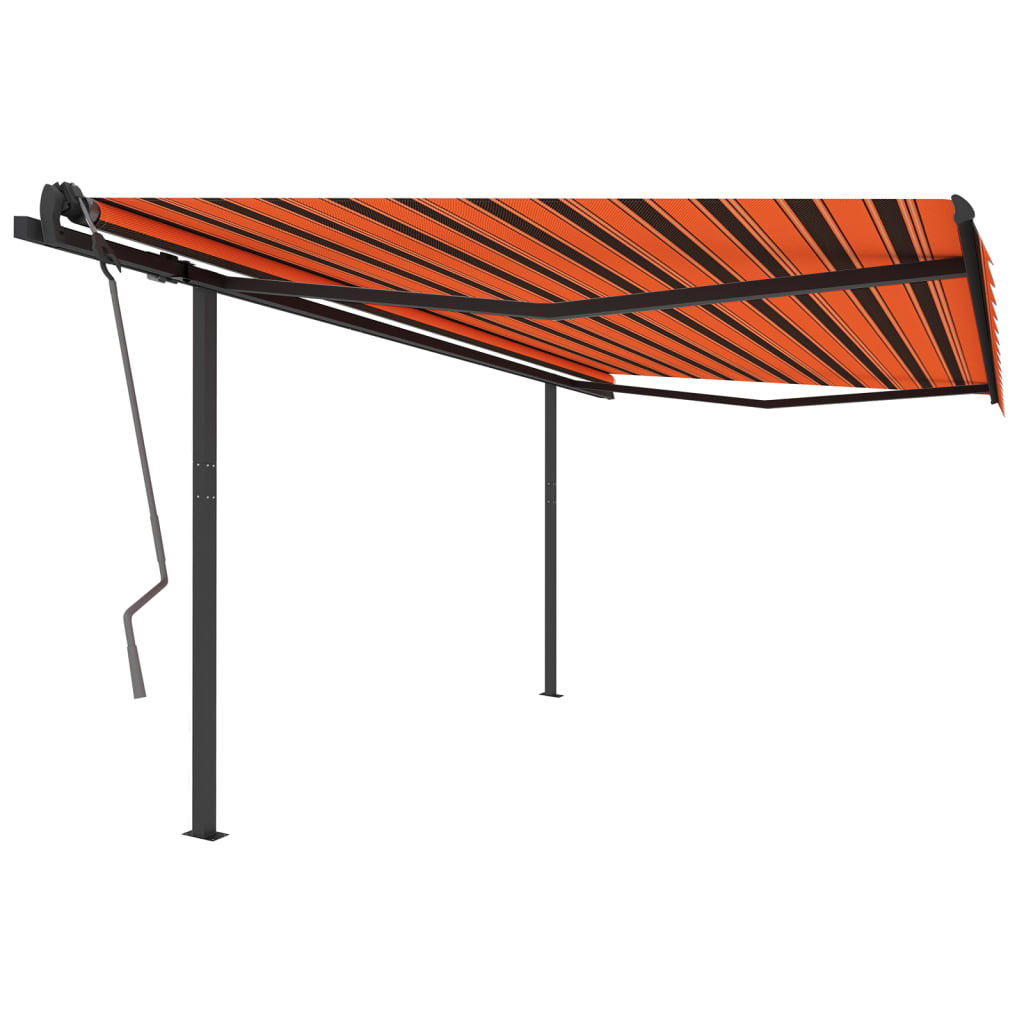 vidaXL Ročno zložljiva tenda s stebrički 4,5x3 m oranžna in rjava