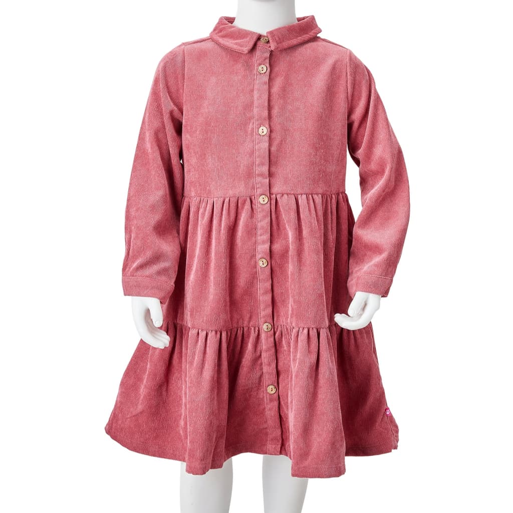 Otroška obleka z dolgimi rokavi žamet starinsko roza 92