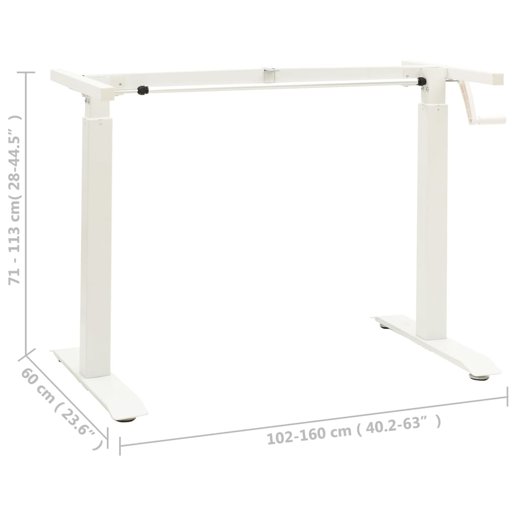 vidaXL Okvir za stoječo mizo z ročno nastavljivo višino z ročico bel