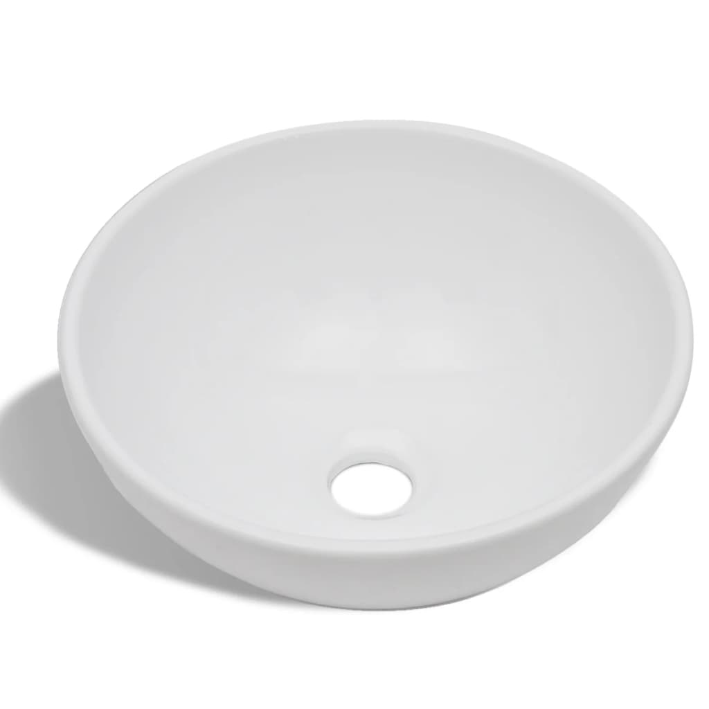 vidaXL Umivalnik z enoročno armaturo keramika okrogli bele barve