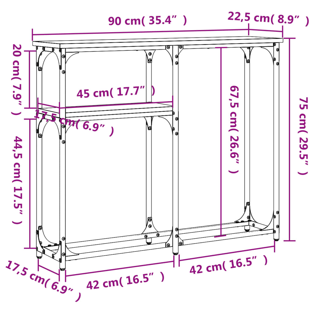vidaXL Konzolna mizica črna 90x22,5x75 cm inženirski les