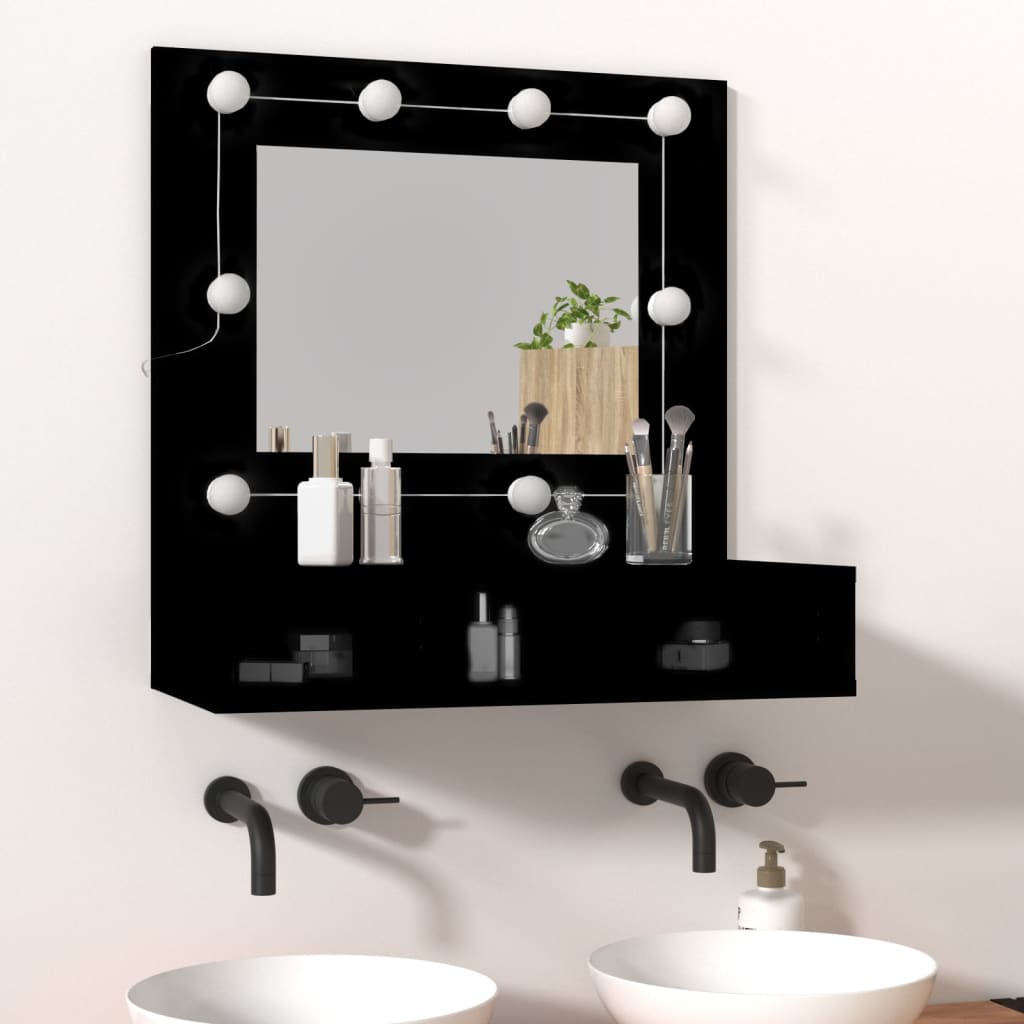 vidaXL Omarica z ogledalom in LED lučkami črna 60x31,5x62 cm
