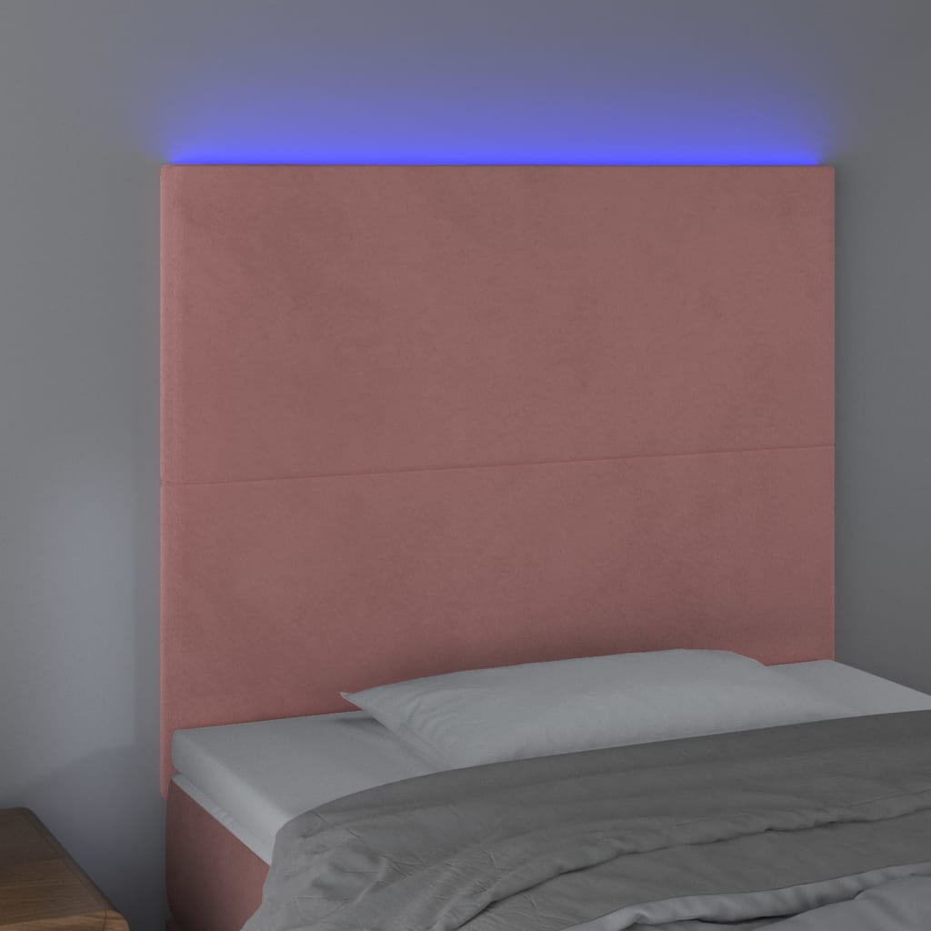vidaXL LED posteljno vzglavje roza 100x5x118/128 cm žamet
