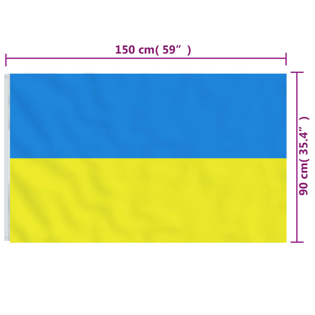 vidaXL Zastava Ukrajine z medeninastimi uvodnicami 90x150 cm