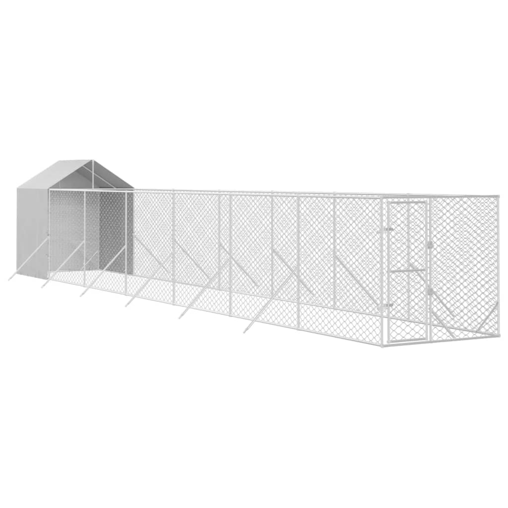 vidaXL Zunanja pasja ograda s streho srebrna 2x14x2,5m pocinkano jeklo