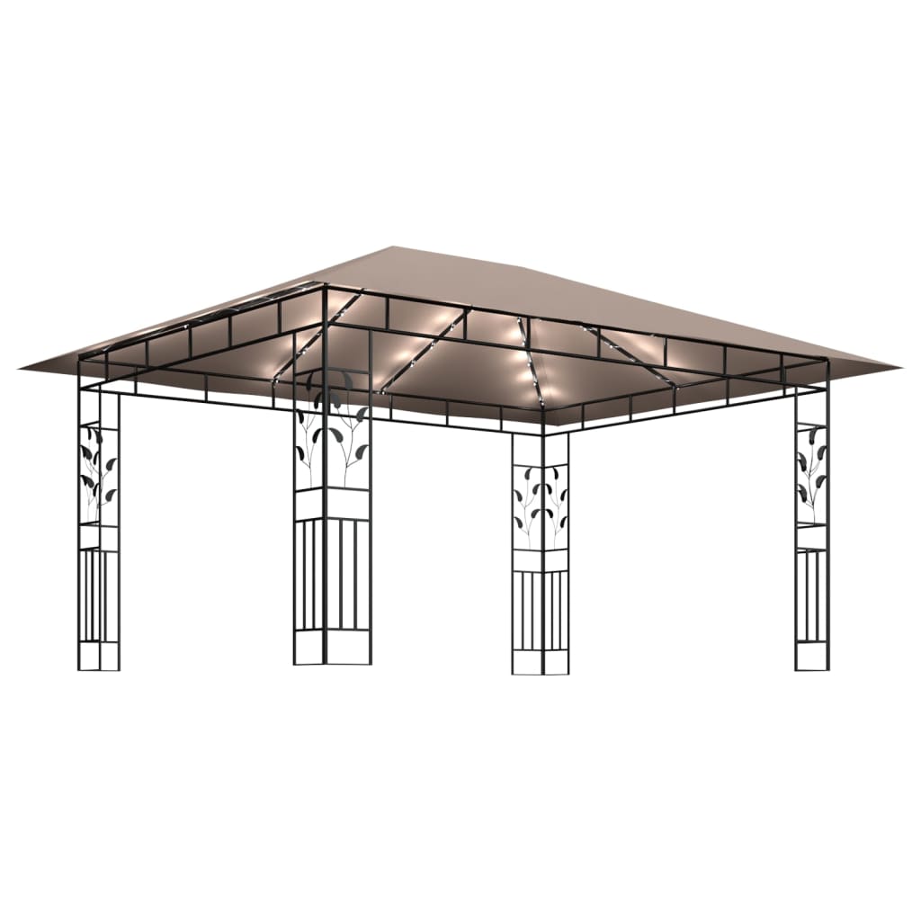 vidaXL Paviljon s komarnikom in LED lučkami 4x3x2,73 m taupe
