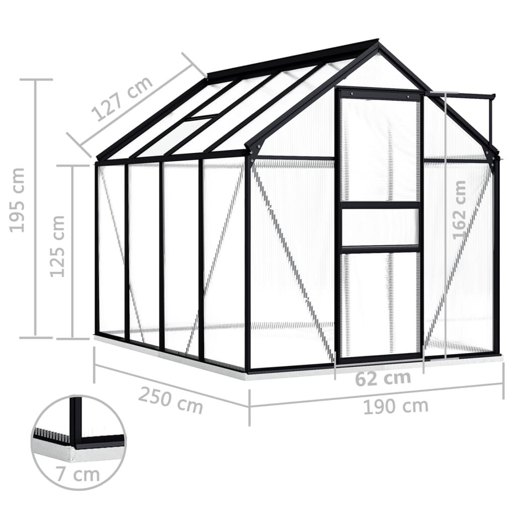 vidaXL Rastlinjak z okvirjem antraciten aluminij 4,75 m²