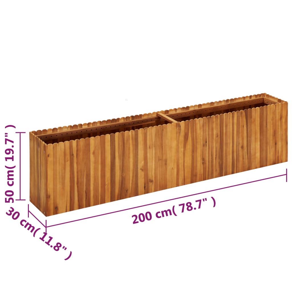vidaXL Visoka greda 200x30x50 cm trden akacijev les