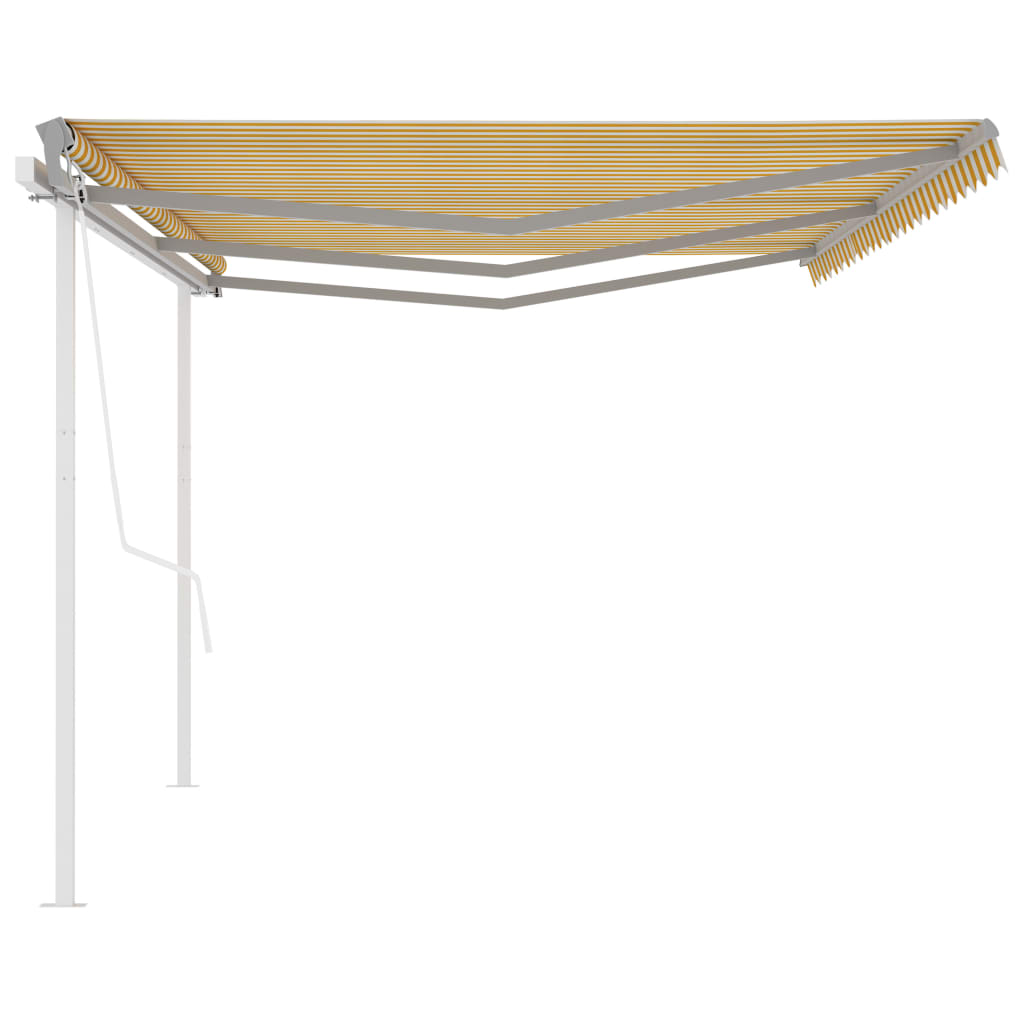 vidaXL Avtomatsko zložljiva tenda s stebrički 6x3,5 m rumena in bela