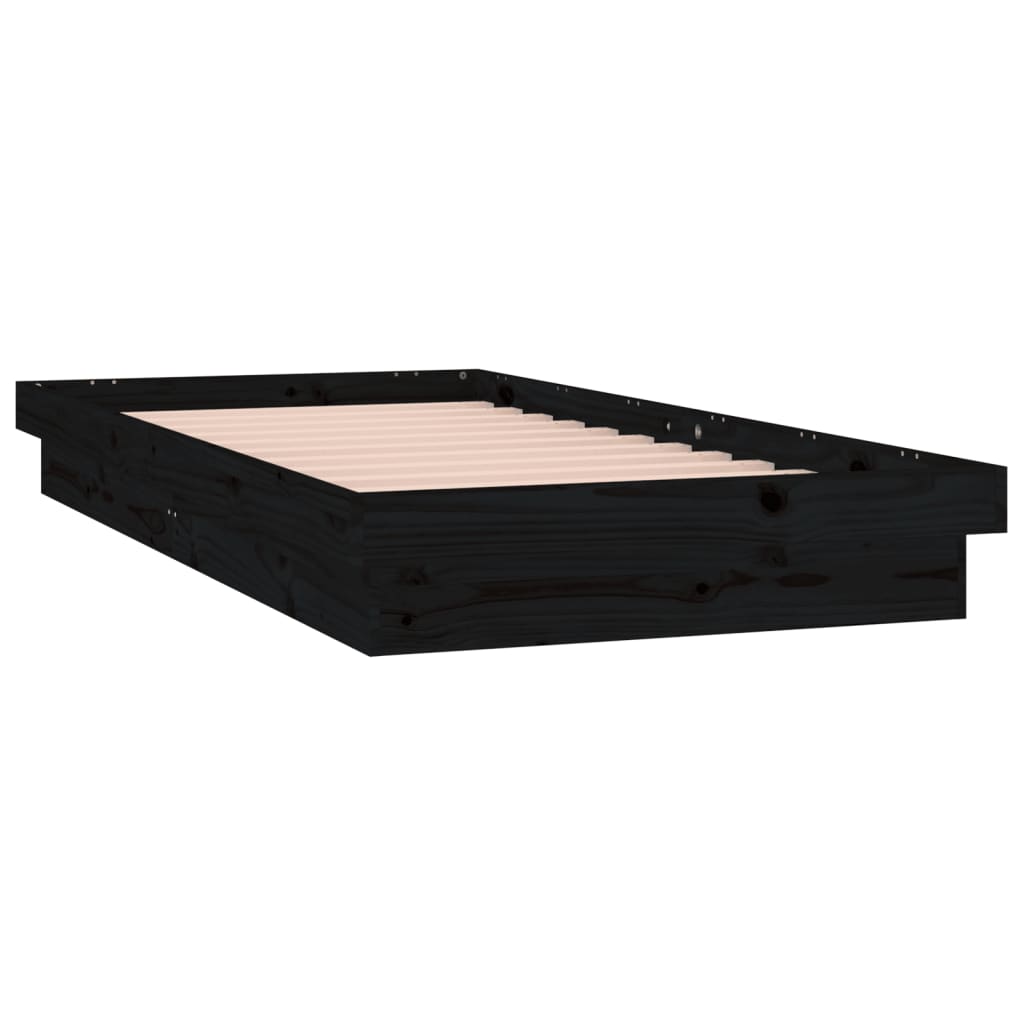 vidaXL LED posteljni okvir črn 90x200 cm trden les