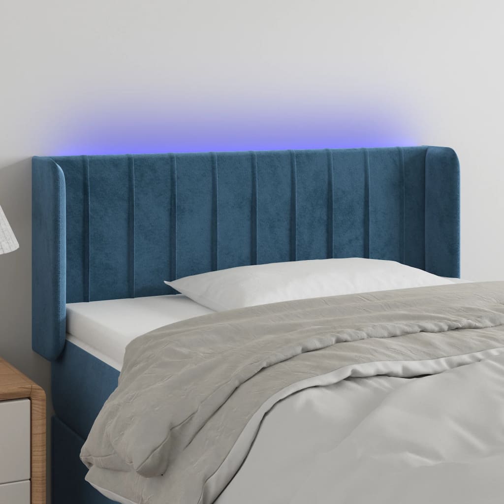 vidaXL LED posteljno vzglavje temno modro 93x16x78/88 cm žamet