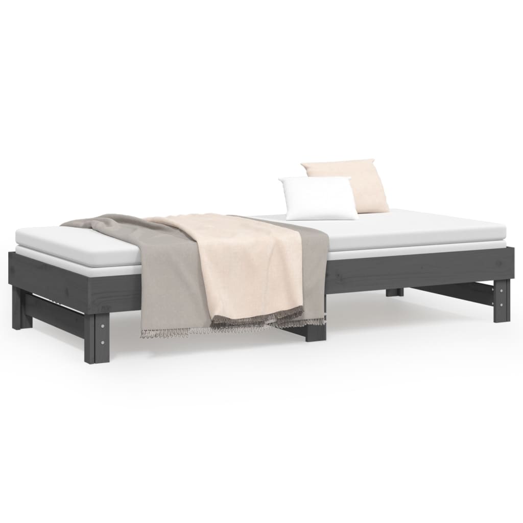 vidaXL Izvlečna dnevna postelja siva 2x(80x200) cm trdna borovina