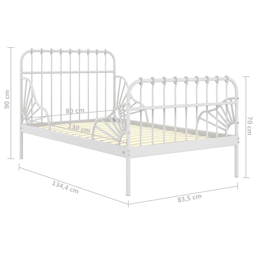 vidaXL Raztegljiv posteljni okvir bel kovinski 80x130/200 cm