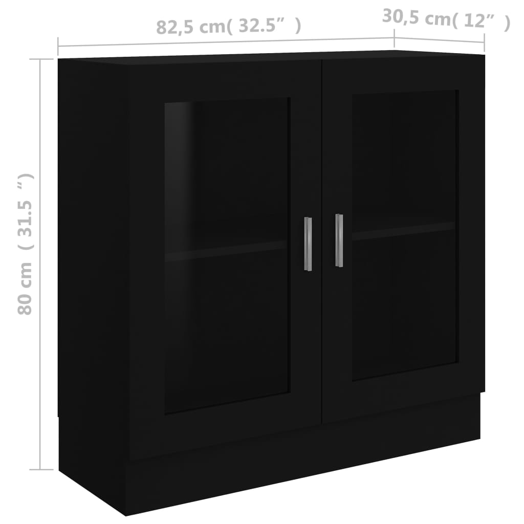 vidaXL Vitrina črna 82,5x30,5x80 cm iverna plošča