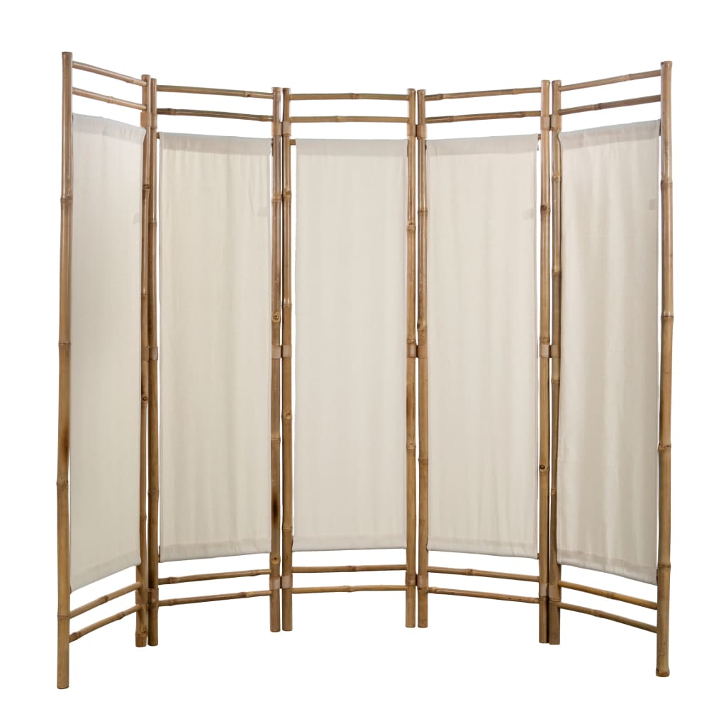 vidaXL Zložljiv 5-delni panel za razdelitev bambus in platno 200 cm