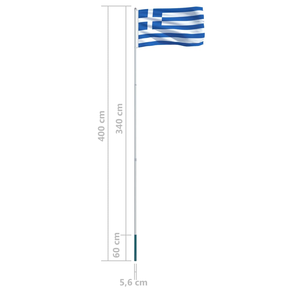 vidaXL Zastava Grčije in aluminijast zastavni drog 4 m