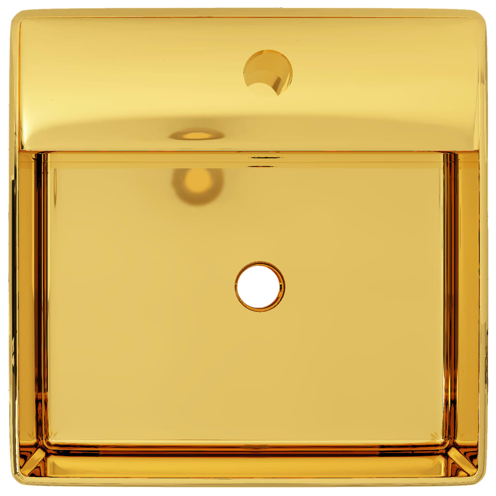 vidaXL Umivalnik z odprtino za odtekanje 41x41x15 cm keramičen zlat