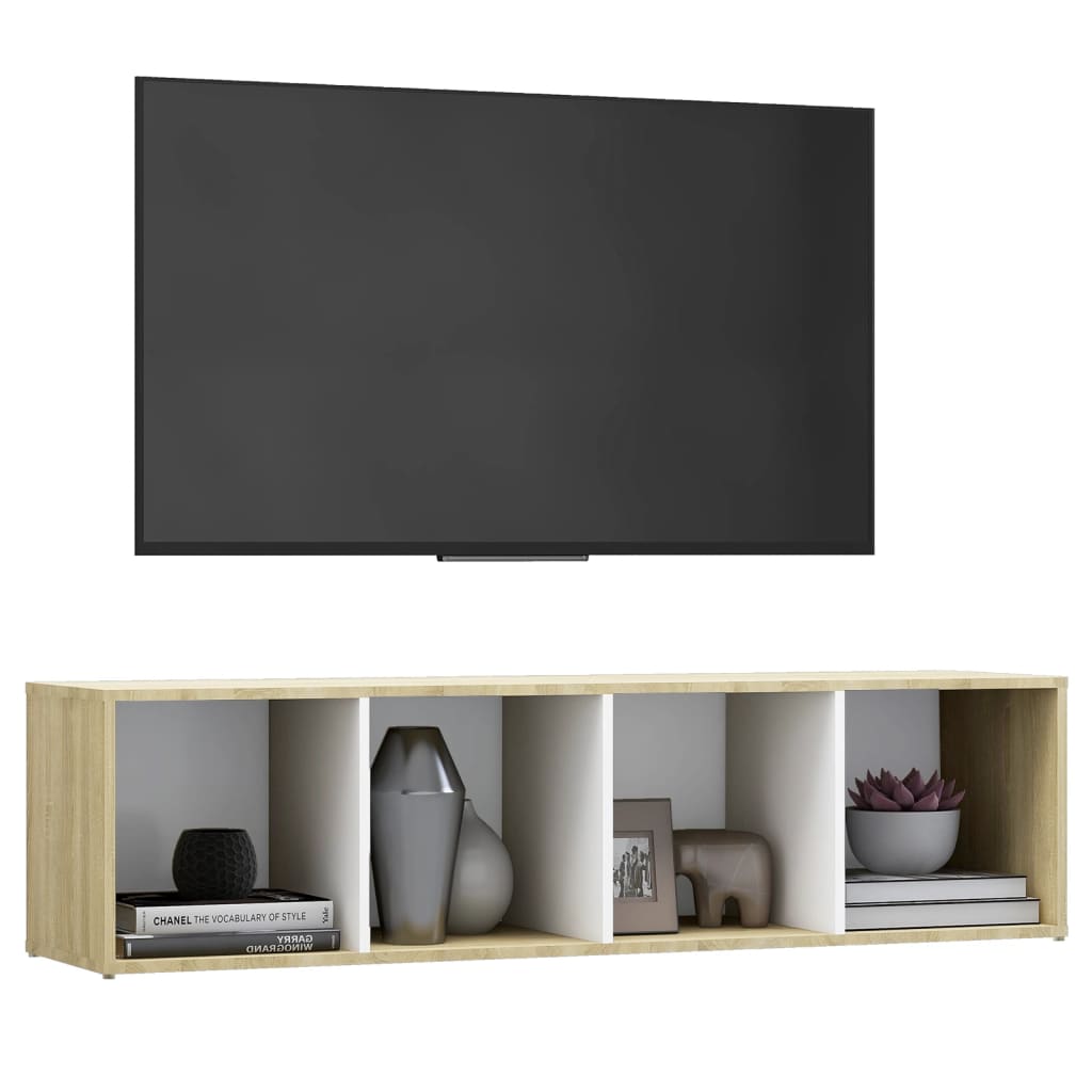 vidaXL TV omarica bela in sonoma hrast 142,5x35x36,5 cm iverna plošča