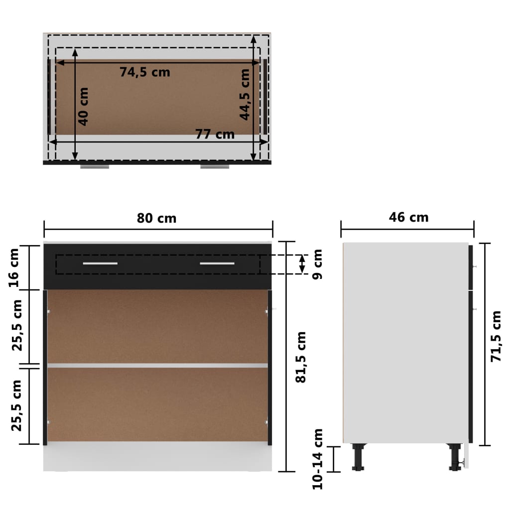 vidaXL Spodnja omarica s predalom črna 80x46x81,5 cm