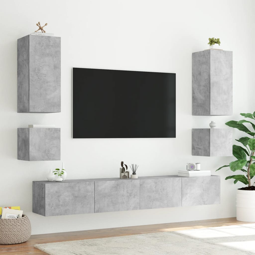 vidaXL Stenske TV omarice z LED lučkami 6 kosov betonsko siva