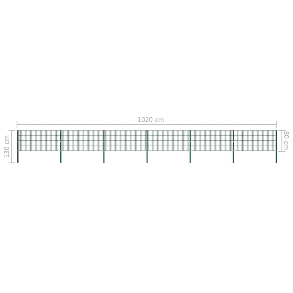 vidaXL Ograjni paneli s stebrički železo 10,2x0,8 m zeleni