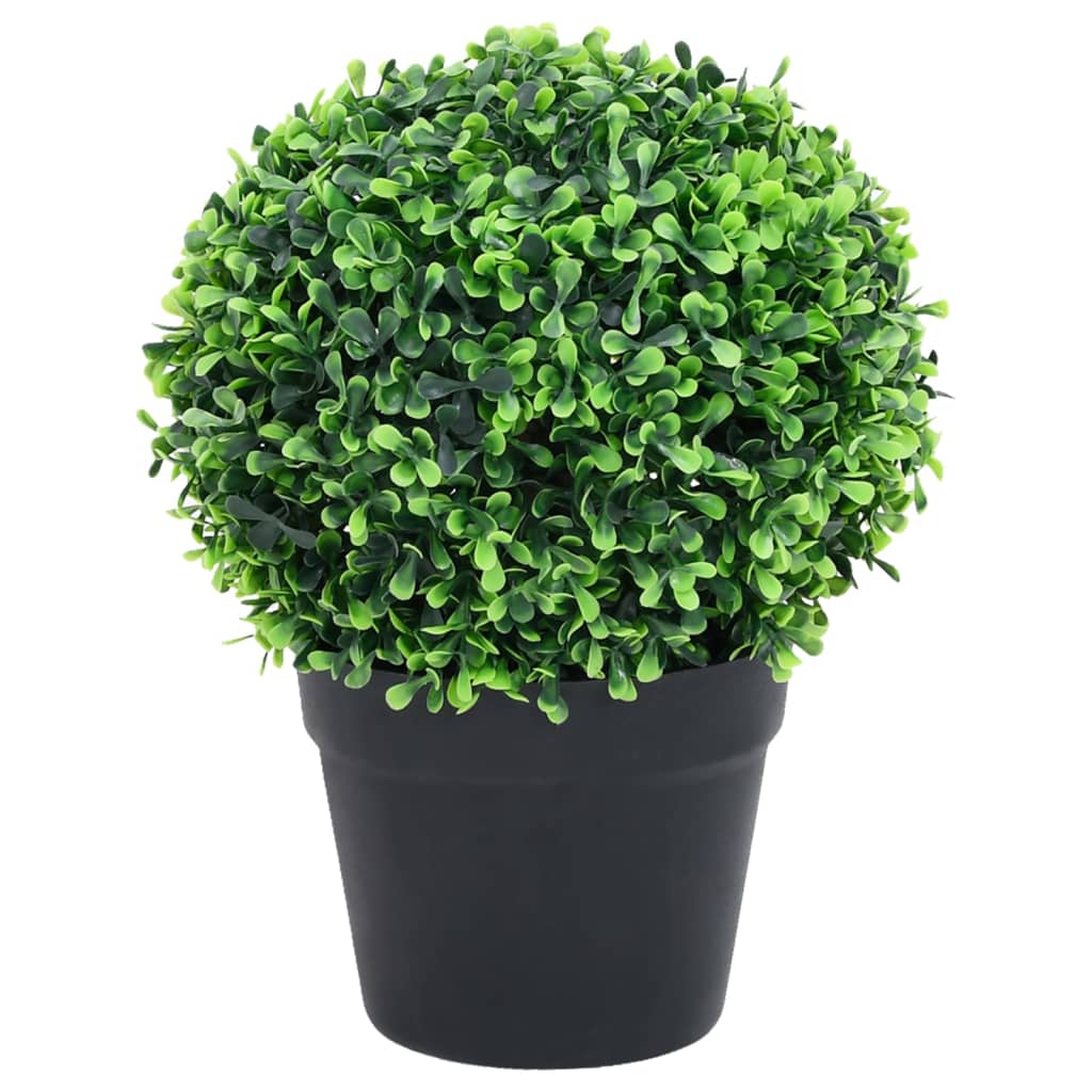 vidaXL Umetna rastlina pušpan 2 kosa z lonci okrogle oblike 32 cm