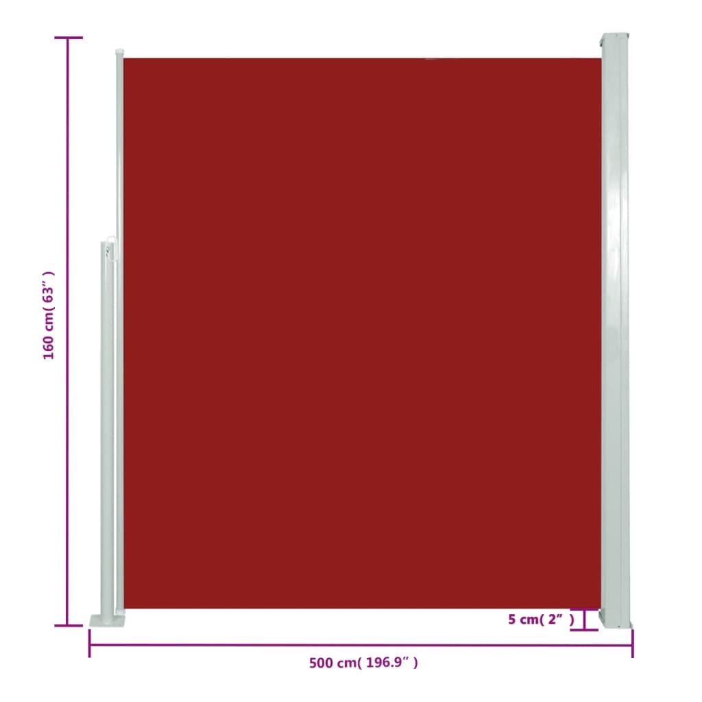 vidaXL Zložljiva stranska tenda 160 x 500 cm rdeča
