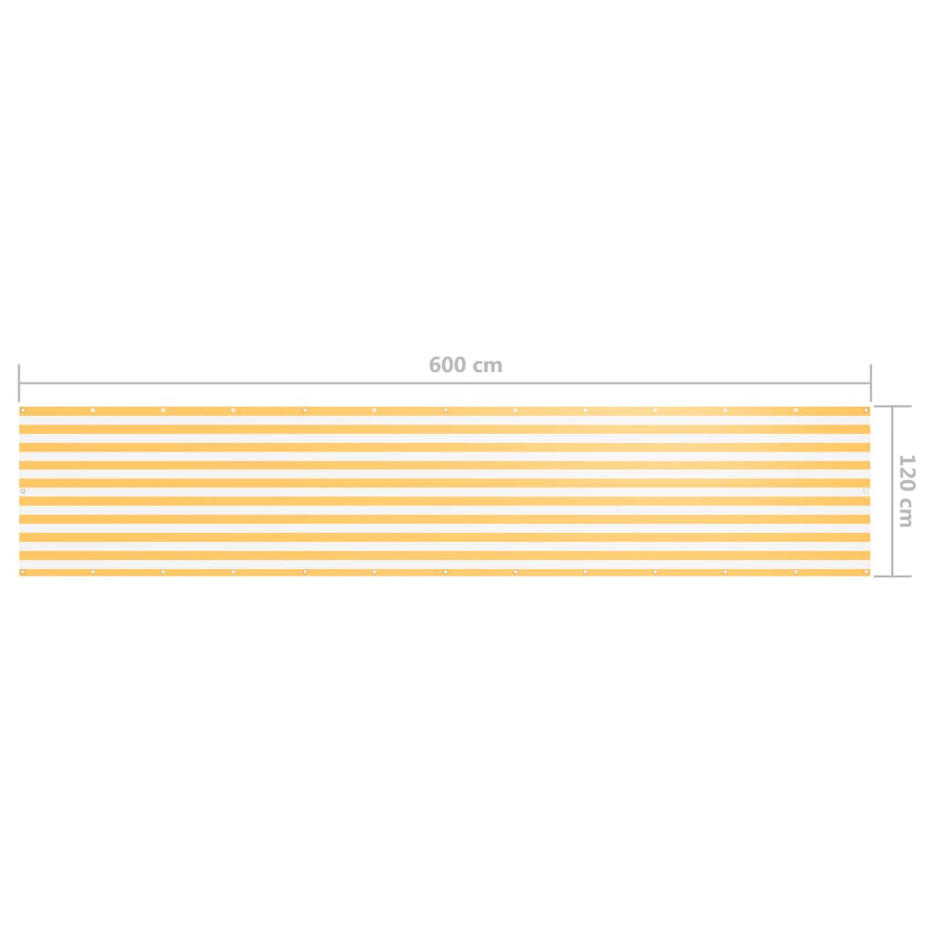 vidaXL Balkonsko platno belo in rumeno 120x600 cm oksford blago