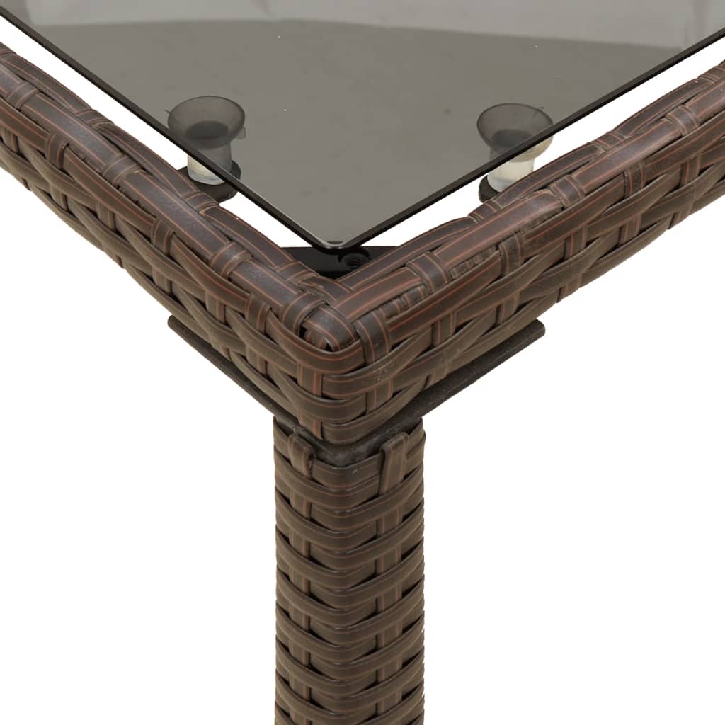 vidaXL Vrtna miza s stekleno ploščo rjava 115x54x74 cm poli ratan