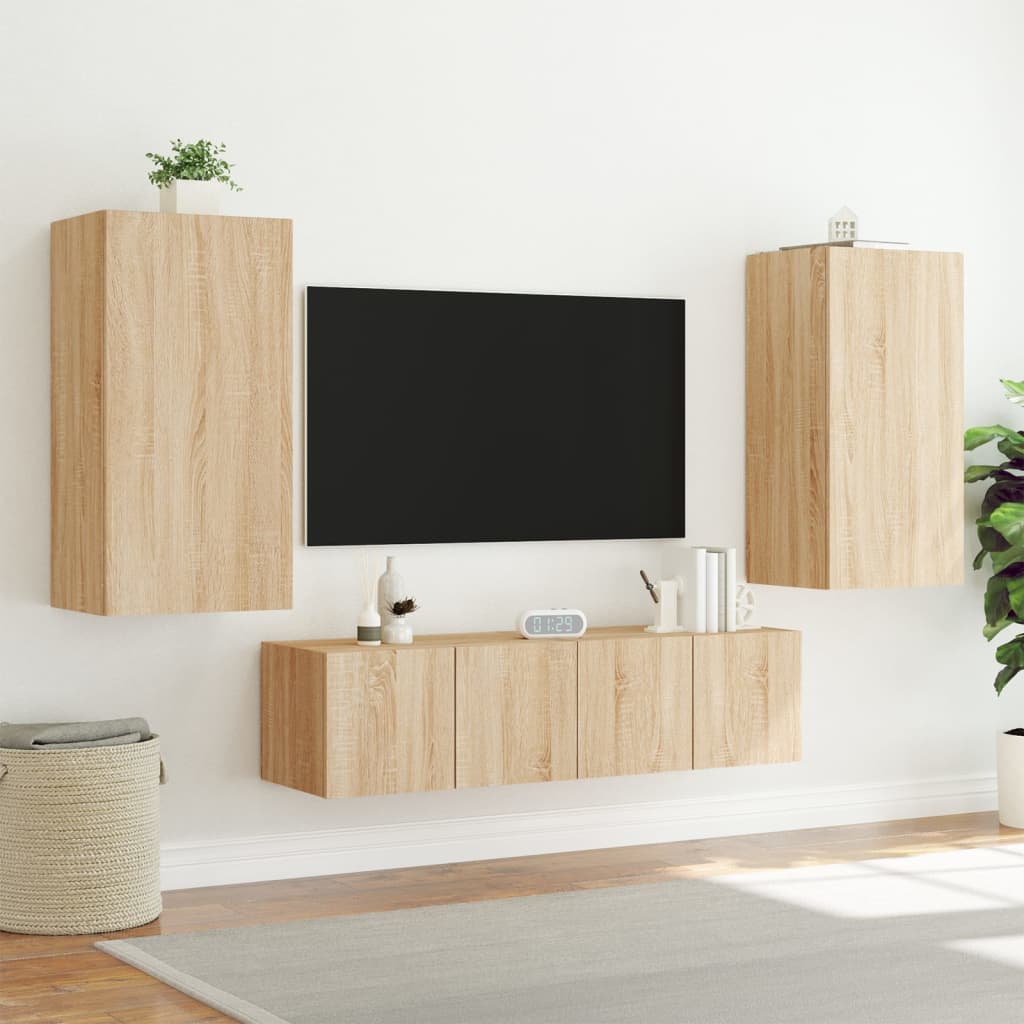 vidaXL Komplet TV omaric LED 4-delni sonoma hrast inženirski les